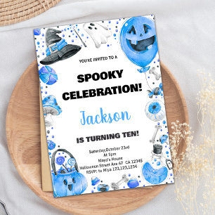 Blue Ballon Halloween Birthday Invitations