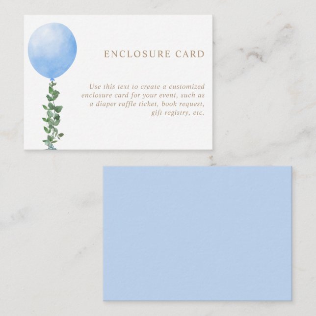 Blue Balloon Baby Boy Shower Custom Text Enclosure Card (Front/Back)