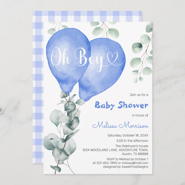 Blue Balloon Baby Shower Invitation (Front/Back)