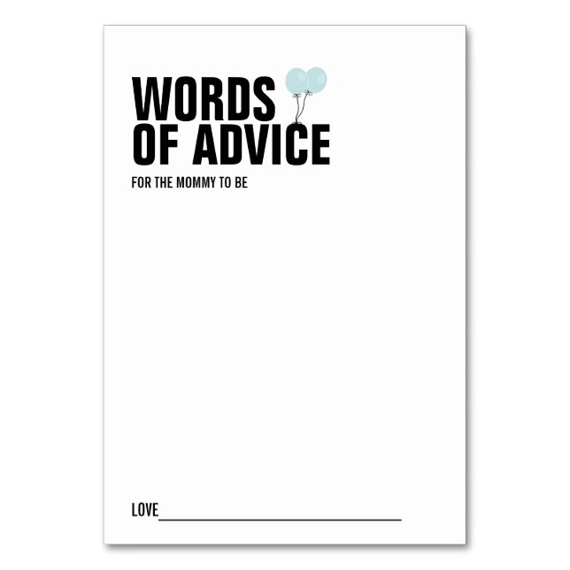 Blue Balloon Baby Shower Mummy Advice Card (Front)