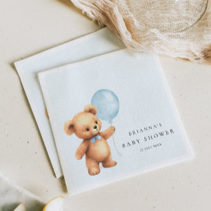 Blue Balloon Bear Baby Shower Napkin