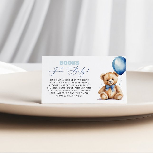 Blue Balloon Bear Books For Baby Boy Baby Shower Enclosure Card (Creator Uploaded)
