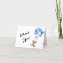 Blue Balloon Boy Baby Shower Folded Thank You Card