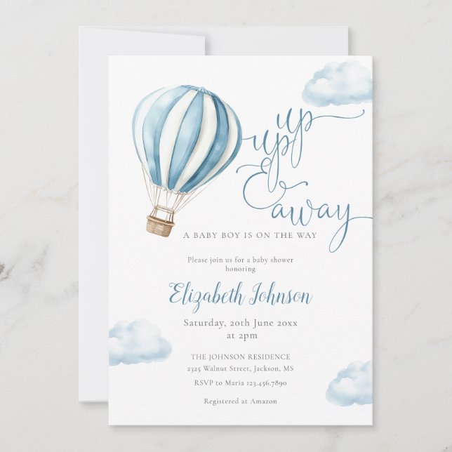 Blue Balloon Boy QR Code Photo Baby Shower Invitation (Front)