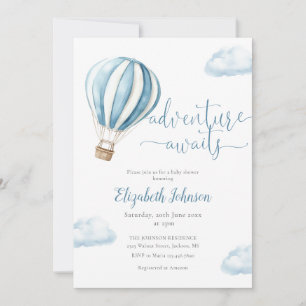 Blue Balloon Boy QR Code Photo Baby Shower Invitation