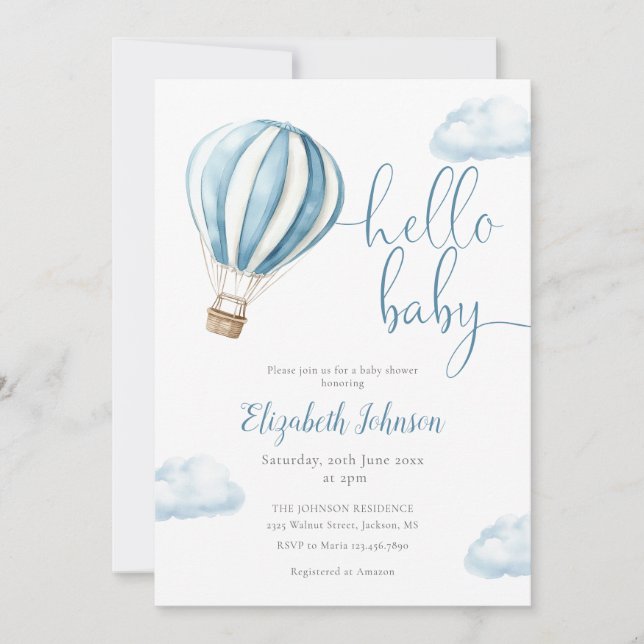Blue Balloon Boy QR Code Photo Baby Shower Invitation (Front)