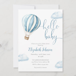 Blue Balloon Boy QR Code Photo Baby Shower Invitation