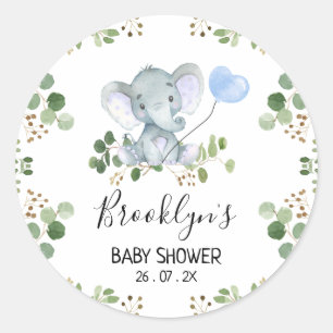 Blue Balloon Elephant Baby Shower Sticker