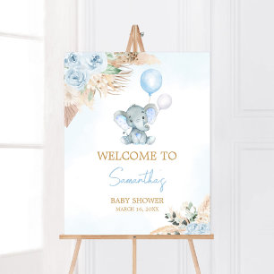 Blue Balloon Elephant Baby Shower Welcome Poster