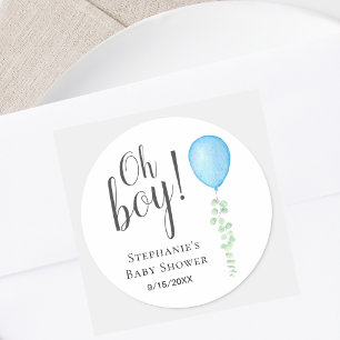 Blue Balloon Eucalyptus Baby Shower Classic Round Sticker