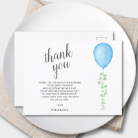 Blue Balloon Eucalyptus Baby Shower Thank You