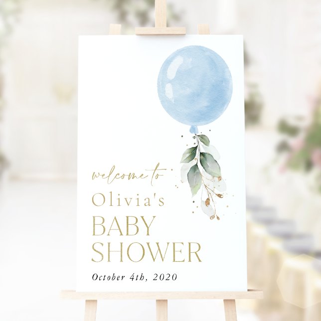 Blue Balloon, Eucalyptus, Baby Shower Welcome Poster (Creator Uploaded)