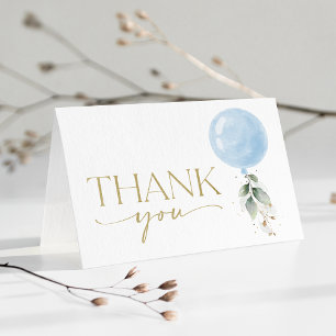Blue Balloon, Eucalyptus, Greenery, Baby Shower Thank You Card