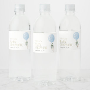 Blue Balloon, Eucalyptus, Greenery, Baby Shower Water Bottle Label