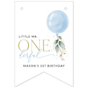 Blue Balloon, Eucalyptus, Greenery, First Birthday Bunting