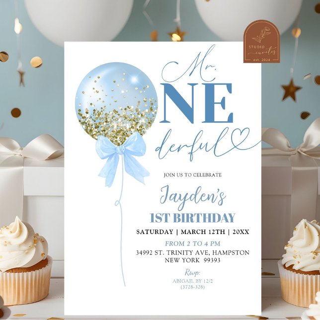 Blue Balloon First Birthday Invitation (Creator Uploaded)