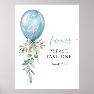 Blue Balloon Greenery Baby Shower Take One Favours Poster