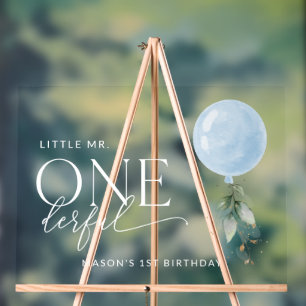 Blue Balloon, Greenery, First Birthday Welcome Acrylic Sign