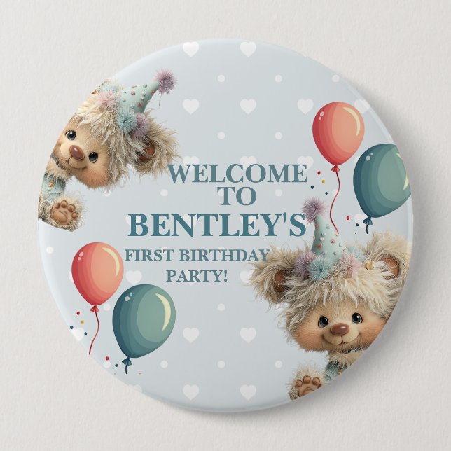 Blue Balloon Hedgehogs Celebration 10 Cm Round Badge (Front)