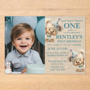 Blue Balloon Hedgehogs Celebration Acrylic Invitations