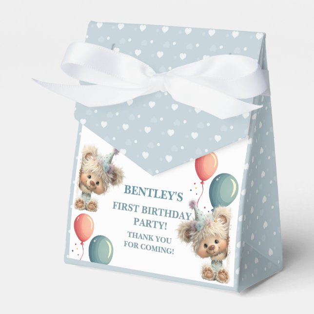 Blue Balloon Hedgehogs Celebration Favour Box (Front Side)
