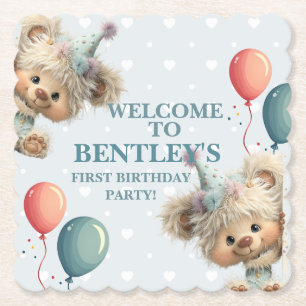 Blue Balloon Hedgehogs Celebration Paper Coaster