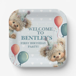 Blue Balloon Hedgehogs Celebration Paper Plate