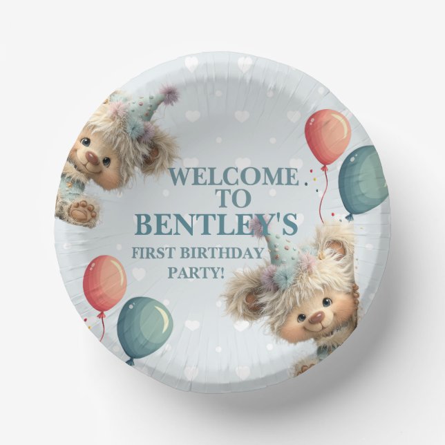 Blue Balloon Hedgehogs Celebration Paper Plate (Front)