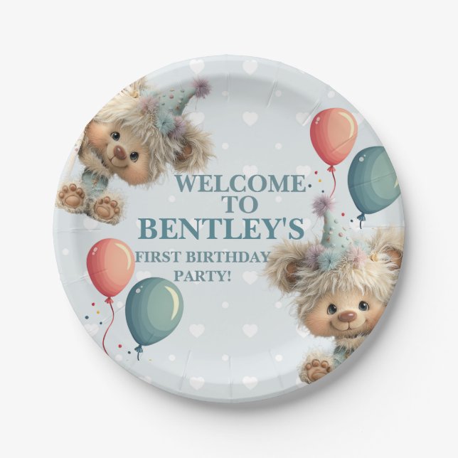 Blue Balloon Hedgehogs Celebration Paper Plate (Front)