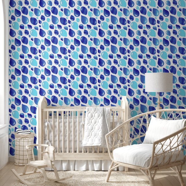 Blue Balloon Kids Pattern Nursery Room Wallpaper (Kids)