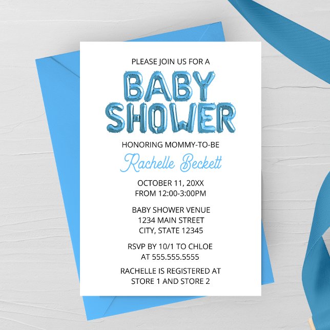 Blue Balloon Letter Baby Shower Invitation (Creator Uploaded)