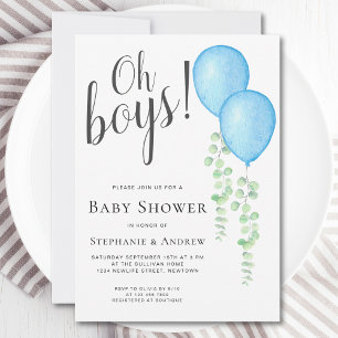 Blue Balloon Oh Boys Couple's Twins Baby Shower  Invitation