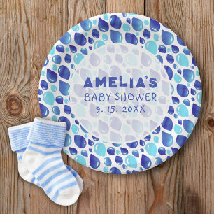 Blue Balloon Pattern Baby Girl Baby Shower Paper Plate
