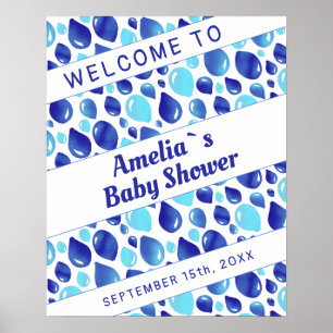 Blue Balloon Pattern Boy Baby Shower Welcome Sign