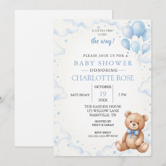 Blue Balloon Teddy Bear Baby Shower Invite