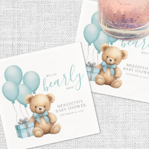 Blue Balloon Teddy Bear Baby Shower Napkin