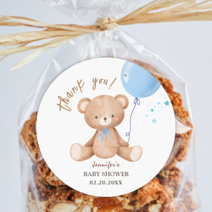 Blue Balloon Teddy Bear    Boy Baby Shower  Classic Round Sticker