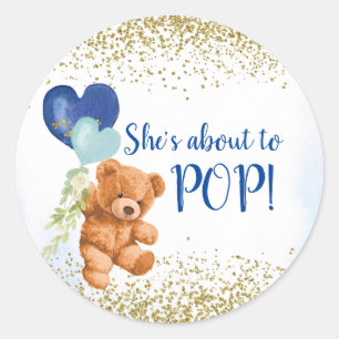Blue Balloon Teddy Bear Classic Round Sticker