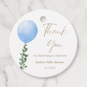 Blue Balloon Watercolor Baby Shower Thank You Favour Tags