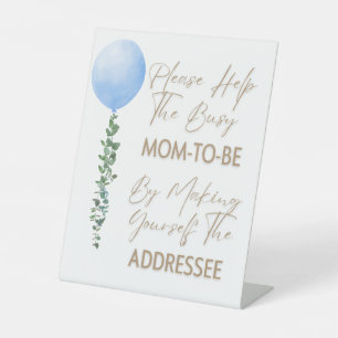 Blue Balloon Watercolor Boy Baby Shower Pedestal Sign
