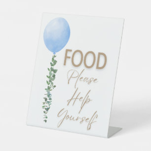 Blue Balloon Watercolor Boy Baby Shower Pedestal Sign