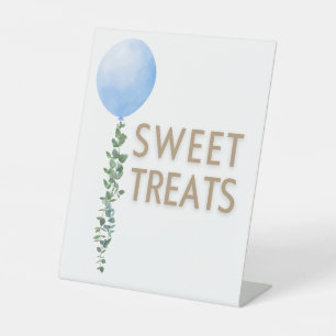 Blue Balloon Watercolor Boy Baby Shower Pedestal Sign