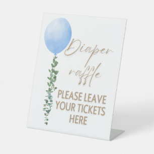 Blue Balloon Watercolor Boy Baby Shower Pedestal Sign