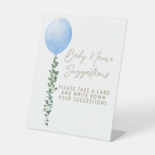 Blue Balloon Watercolor Boy Baby Shower Pedestal Sign