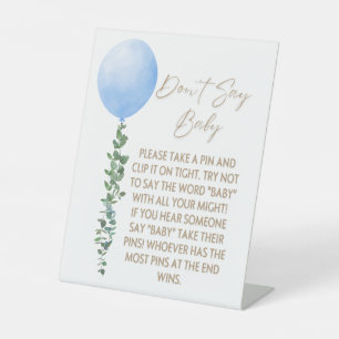 Blue Balloon Watercolor Boy Baby Shower Pedestal Sign