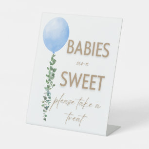 Blue Balloon Watercolor Boy Baby Shower Pedestal Sign