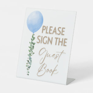 Blue Balloon Watercolor Boy Baby Shower Pedestal Sign