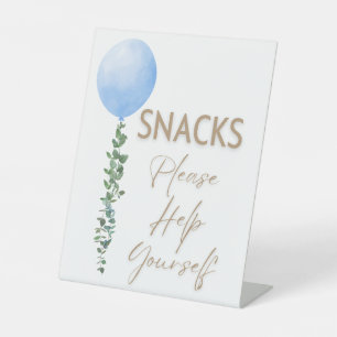 Blue Balloon Watercolor Boy Baby Shower Pedestal Sign