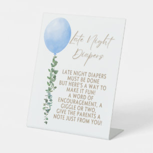 Blue Balloon Watercolor Boy Baby Shower Pedestal Sign