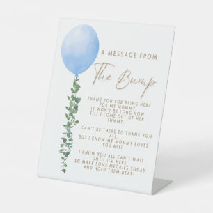 Blue Balloon Watercolor Boy Baby Shower Pedestal Sign